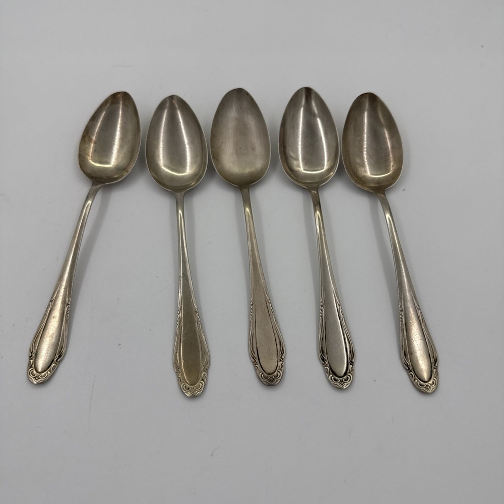 Silvia Made In Germany Vintage Silver Plated Spoons Rococo Style Set Of 5